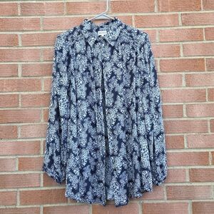 Brora Butterfly Novelty Print Viscose Blouse Top Shirt Ruffle Detail 10 Navy
